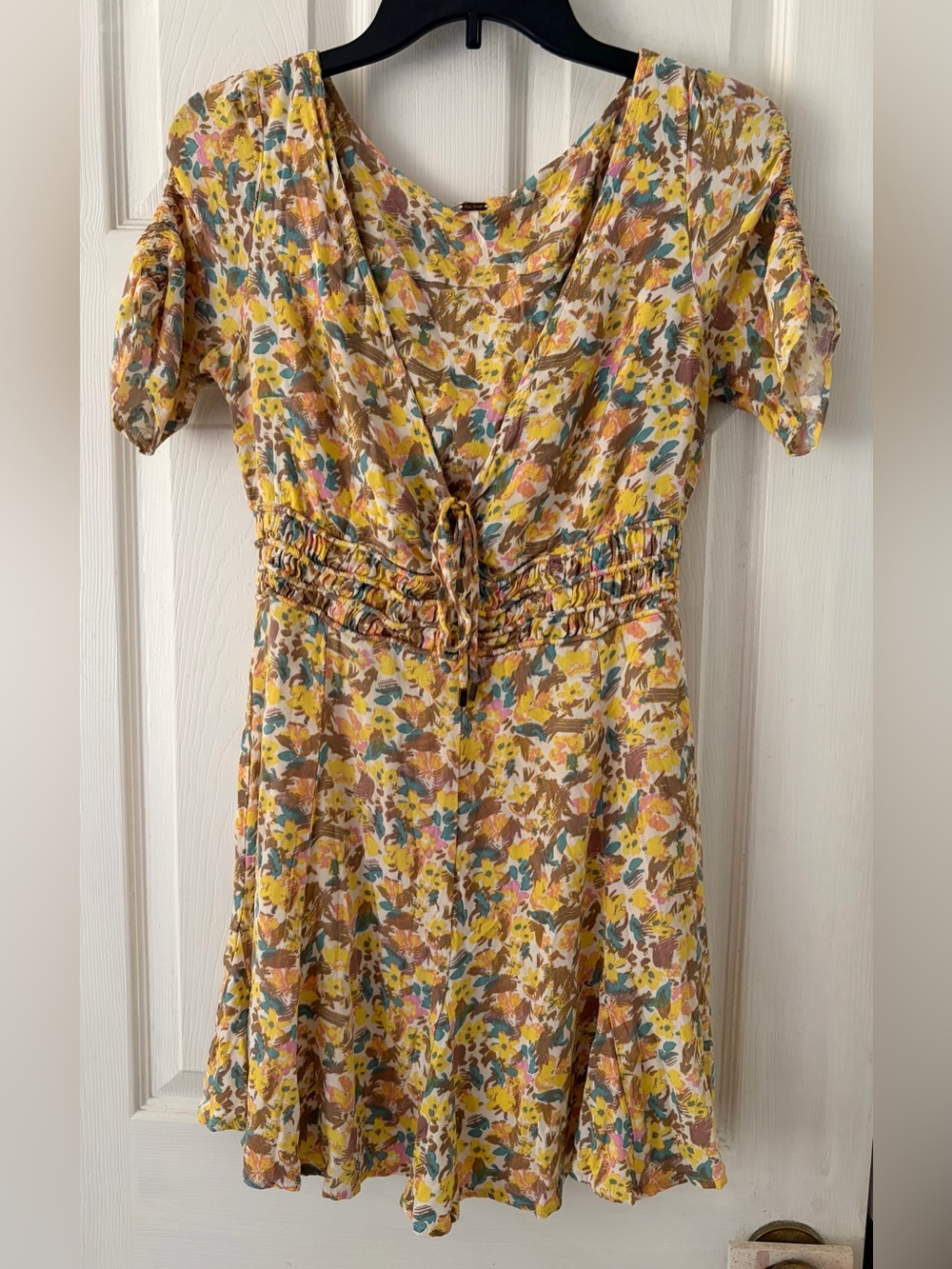 Free People Yellow Floral Tie-Waist Short Dress